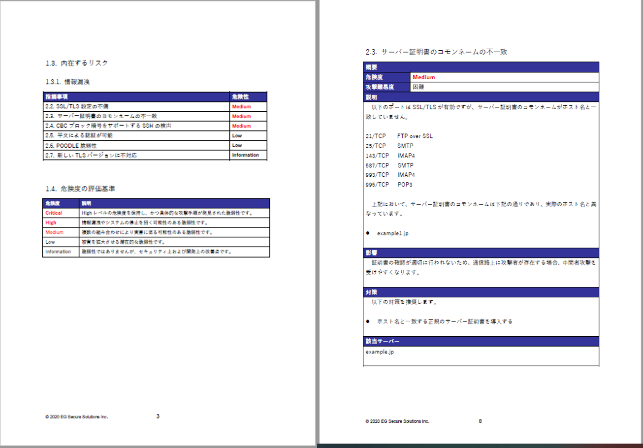 プラットフォーム脆弱性診断報告書サンプル | EGセキュア